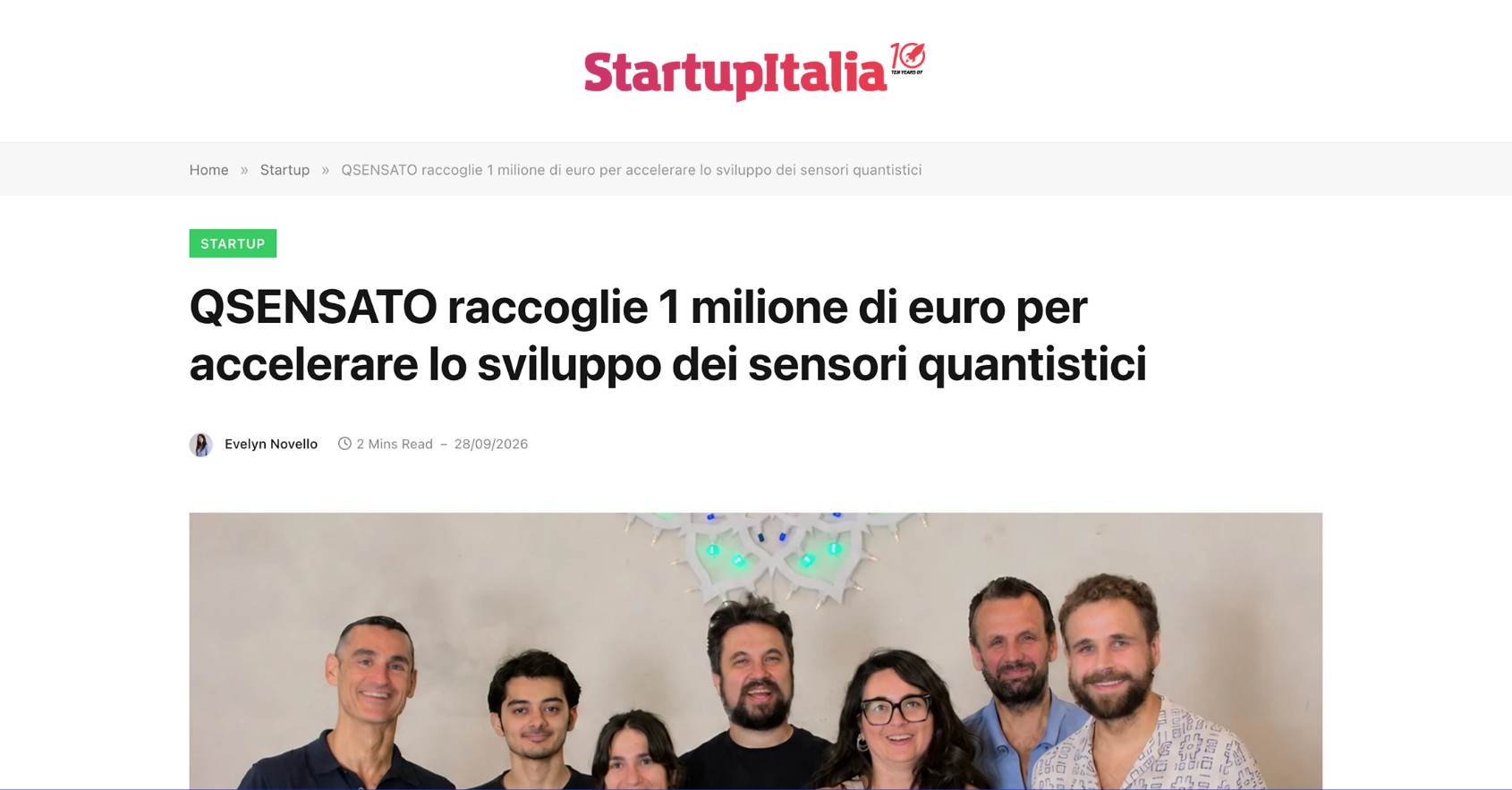 QSENSATO raccoglie 1 milione di euro per accelerare lo sviluppo dei sensori quantistici